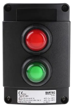 Produktfoto 1 von Bartec Tastend Drucktaste-Steuerstation Rot Thermoplast, IP67, IP66, 1 Kunststoff Schwarz Ø 22 mm