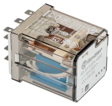 Produktfoto 1 von Finder 62 Leistungsrelais 24V dc Spule Dreipoliger Umschalter 16A 445 Ω 1.3 W