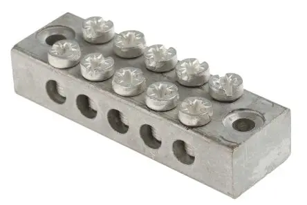 Produktfoto 1 von RS PRO Schutzleiterklemme, Doppelschraube, 5-polig, 16AWG, 0mm², 16 mm² Schraubbefestigung, Grau Messing