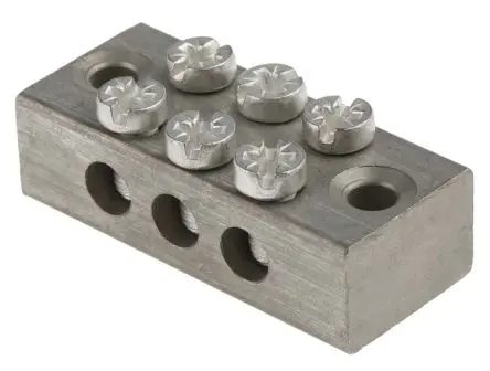 Produktfoto 1 von RS PRO Schutzleiterklemme, Doppelschraube, 3-polig, 16AWG, 0mm², 16 mm² Schraubbefestigung, Grau Messing