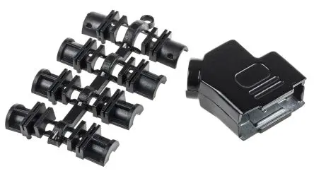Produktfoto 1 von MH Connectors MHD45ZK-BK D-Sub-Gehäuse Abgewinkelt, 9-polig, D: D-Sub-Gehäuse Zugentlastung, Silber, Größe E, aus Zink