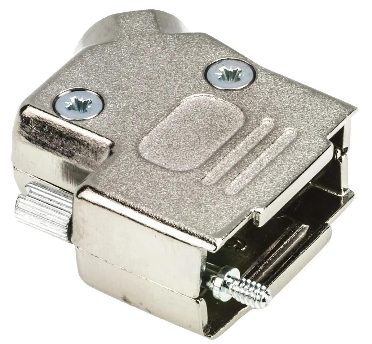 Produktfoto 1 von MH Connectors MHD45ZK D-Sub-Gehäuse Abgewinkelt, 9-polig, D: D-Sub-Gehäuse Zugentlastung, Silber, Größe E, aus Zink