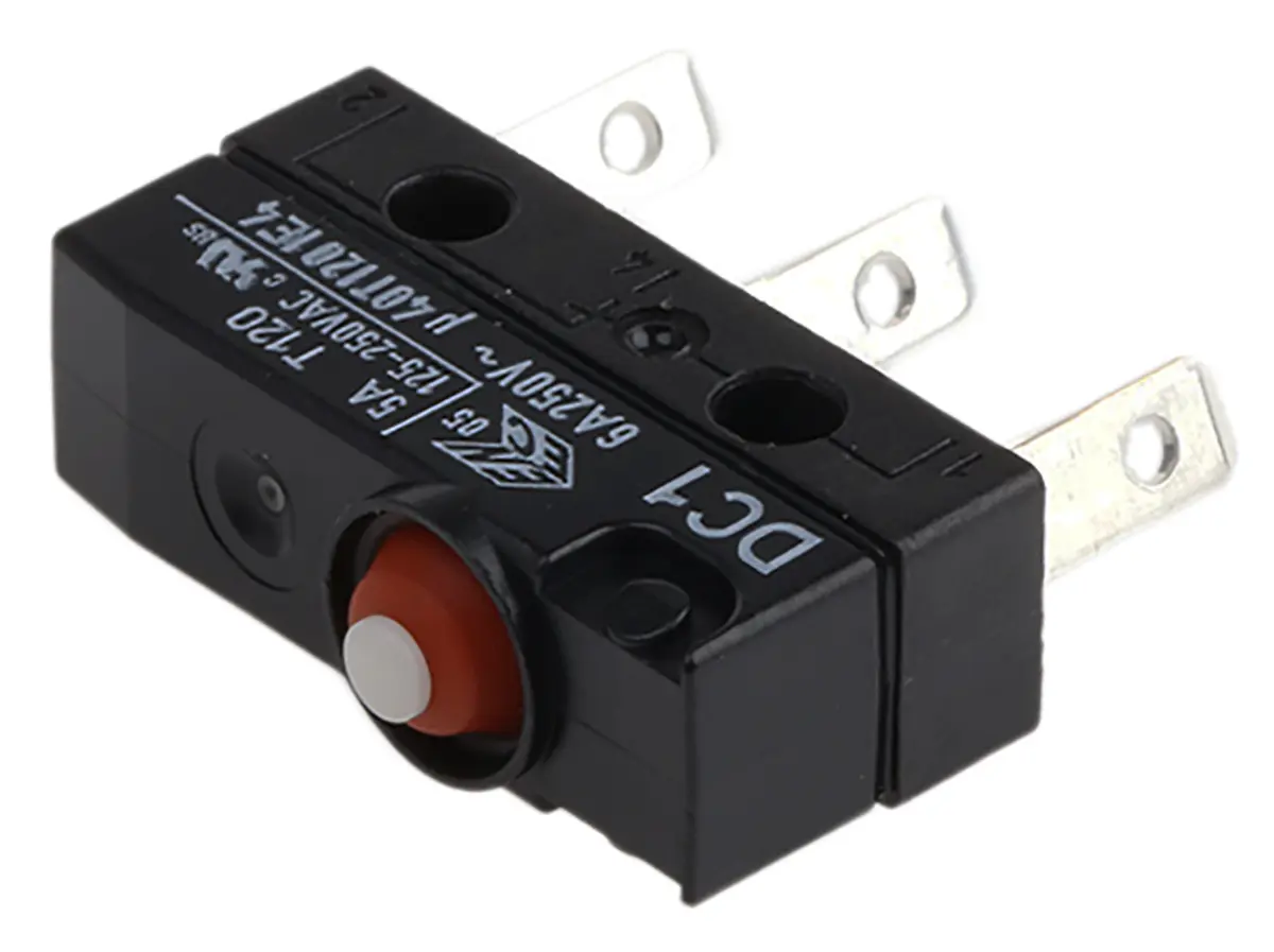 Produktfoto 1 von ZF Mikroschalter Knopf-Betätiger Flachstecker, 6 A @ 250 V ac, SPDT IP 6K7 1,96 N -40°C - +120°C