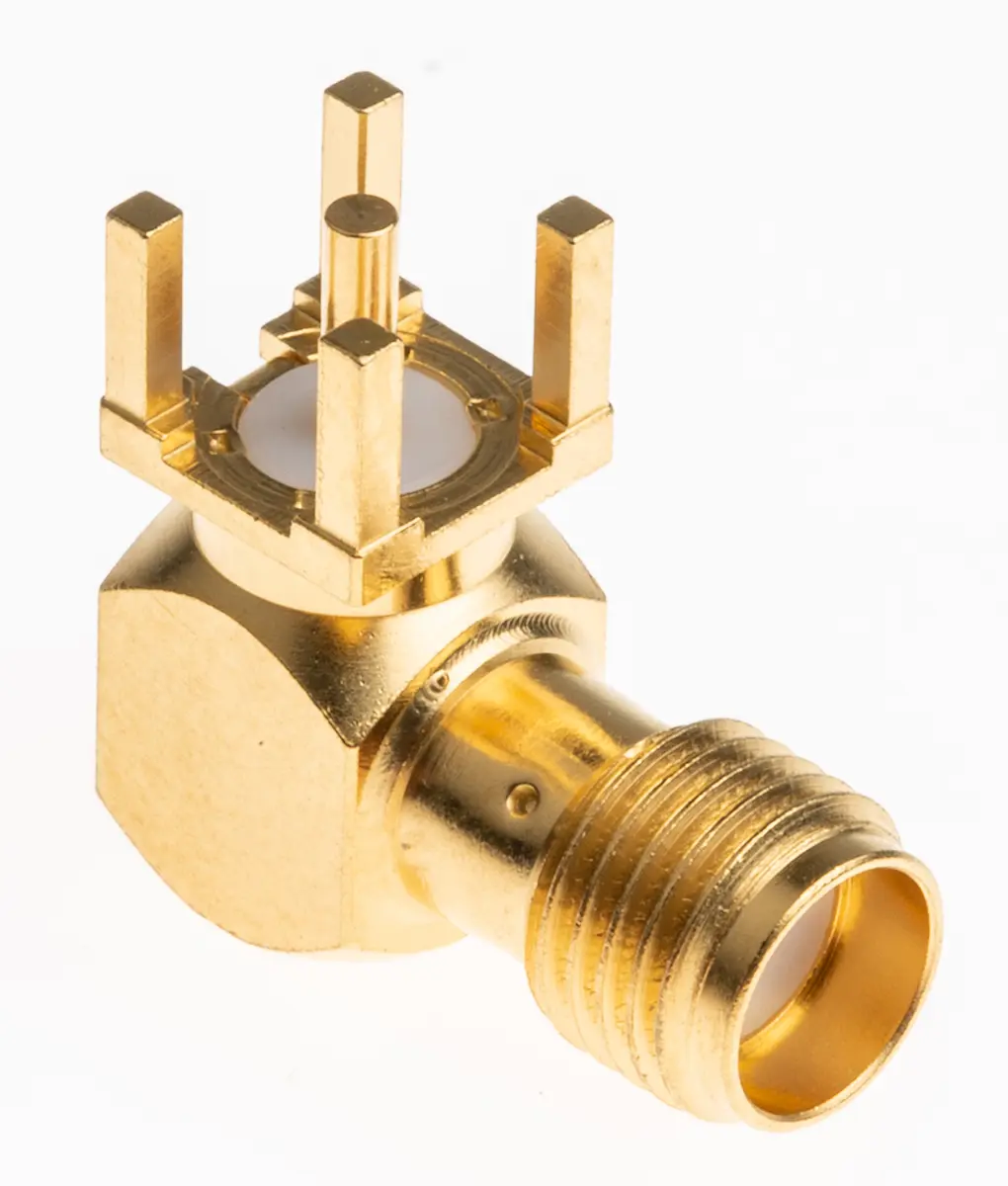 Produktfoto 1 von Radiall SMA Buchse Koaxialsteckverbinder SMA-Steckverbinder, Oberfläche, 50 Ω Lot, Standard, gewinkelt
