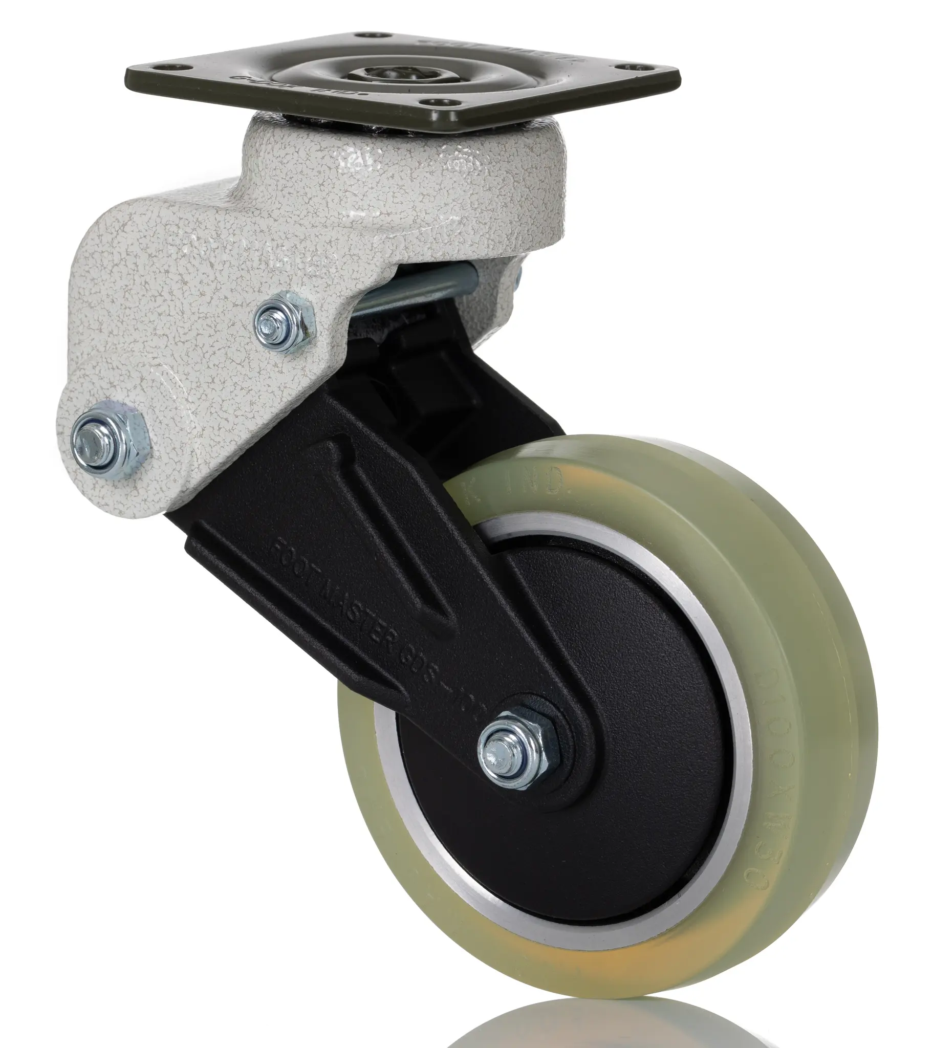 Produktfoto 1 von RS PRO Drehlager Lenkrolle, Rad ø 100mm, 110kg, Ges H. 160mm, Rad B. 30mm, 73 x 73mm, Platte, Gummi-Material