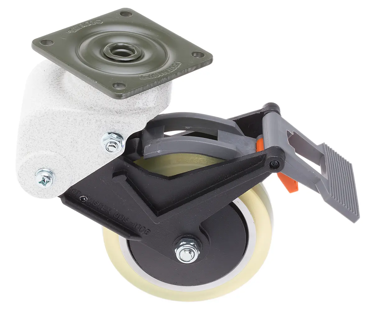 Produktfoto 1 von RS PRO Gebremst, schwenkbar Lenkrolle, Rad ø 100mm, 110kg, Ges H. 160mm, Rad B. 30mm, 73 x 73mm, Platte,