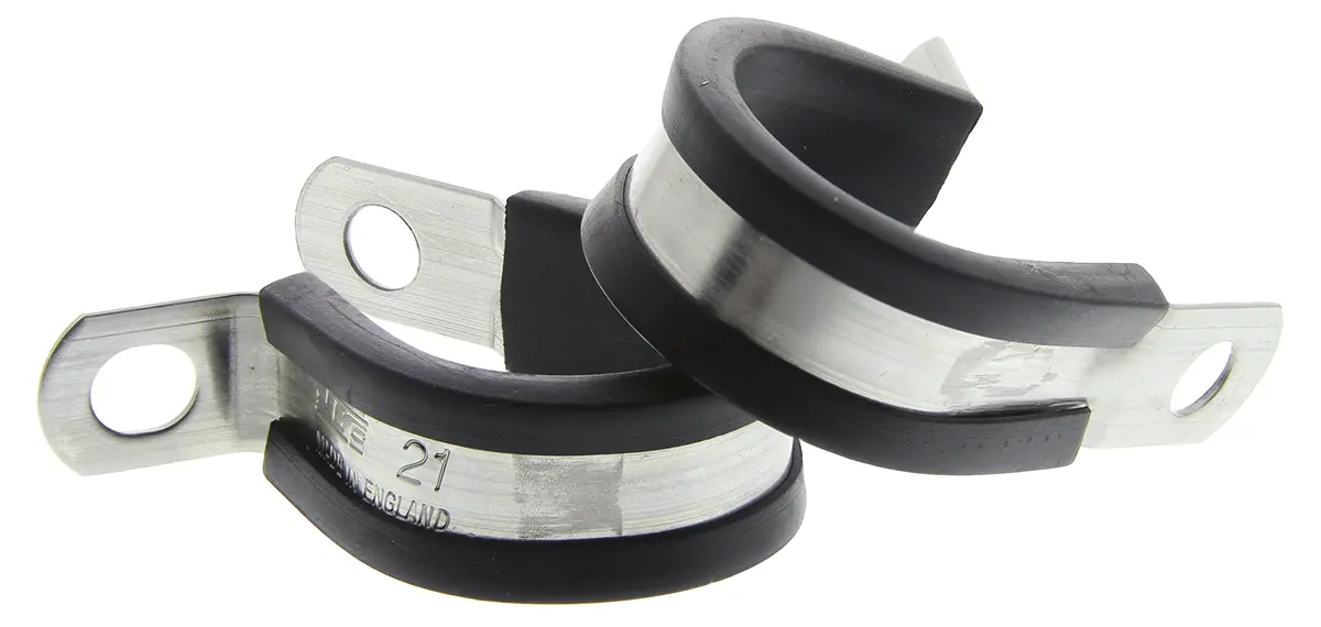 Produktfoto 1 von JCS Gummi Schwarz Edelstahl 304 P-Schellen, Ø 21 mm, x 12.6 mm