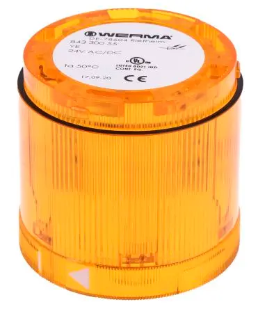 Produktfoto 1 von Werma 843 LED Signalleuchte Dauer-Licht 24V dc Gelb Wechselstrom/Gleichstrom IP54, 70 mm x 65.5 mm