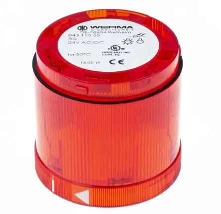 Produktfoto 1 von Werma 843 LED Signalleuchte Filament/Warnsummer-Licht 24V dc Rot Wechselstrom/Gleichstrom IP54, 70 mm x 65.5 mm