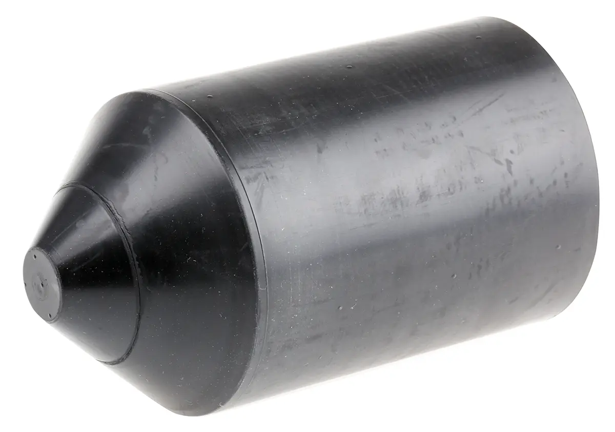 Produktfoto 1 von TE Connectivity 102L Wärmeschrumpfschlauch, Endkappe, Polyolefin Haftrücken, Schwarz 100 mm, 1-Wege 121 °C
