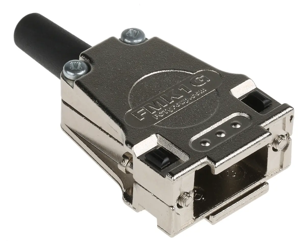 Produktfoto 1 von FCT from Molex FMK D-Sub-Gehäuse Gerade, 9-polig, D: D-Sub-Gehäuse Zugentlastung, Silber, Größe E, aus Zinkdruckguss