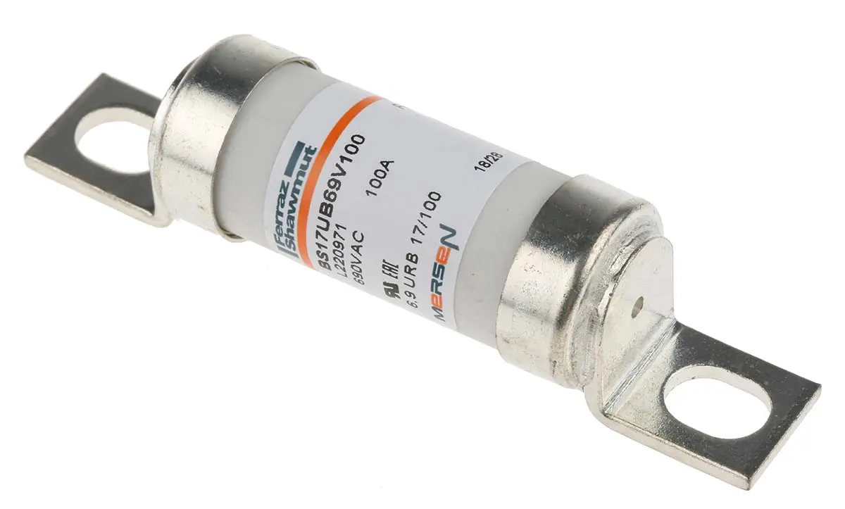 Produktfoto 1 von Mersen Sicherung UK-Norm 17 x 49mm, 690V / 100A, gRB BS 88-4, DIN 43653/00C, Lochabstand 61 → 65.5mm