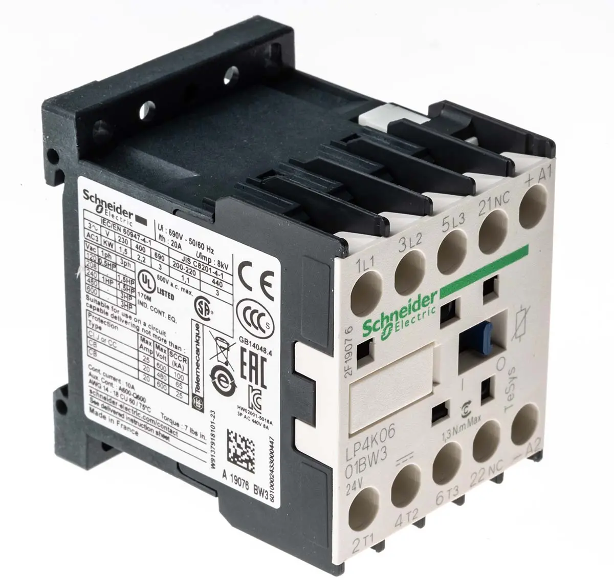 Produktfoto 1 von Schneider Electric LP4K Schütz 24 V dc-Spule, 3-polig, 690V ac / 6 A 24 V dc 3 kW 3 Schließer Motorsteuerung
