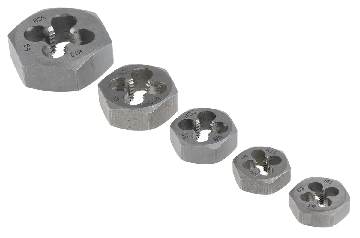Produktfoto 1 von RS PRO Schneideisen-Satz M5 To M12 Kohlenstoffstahl 5-Stk