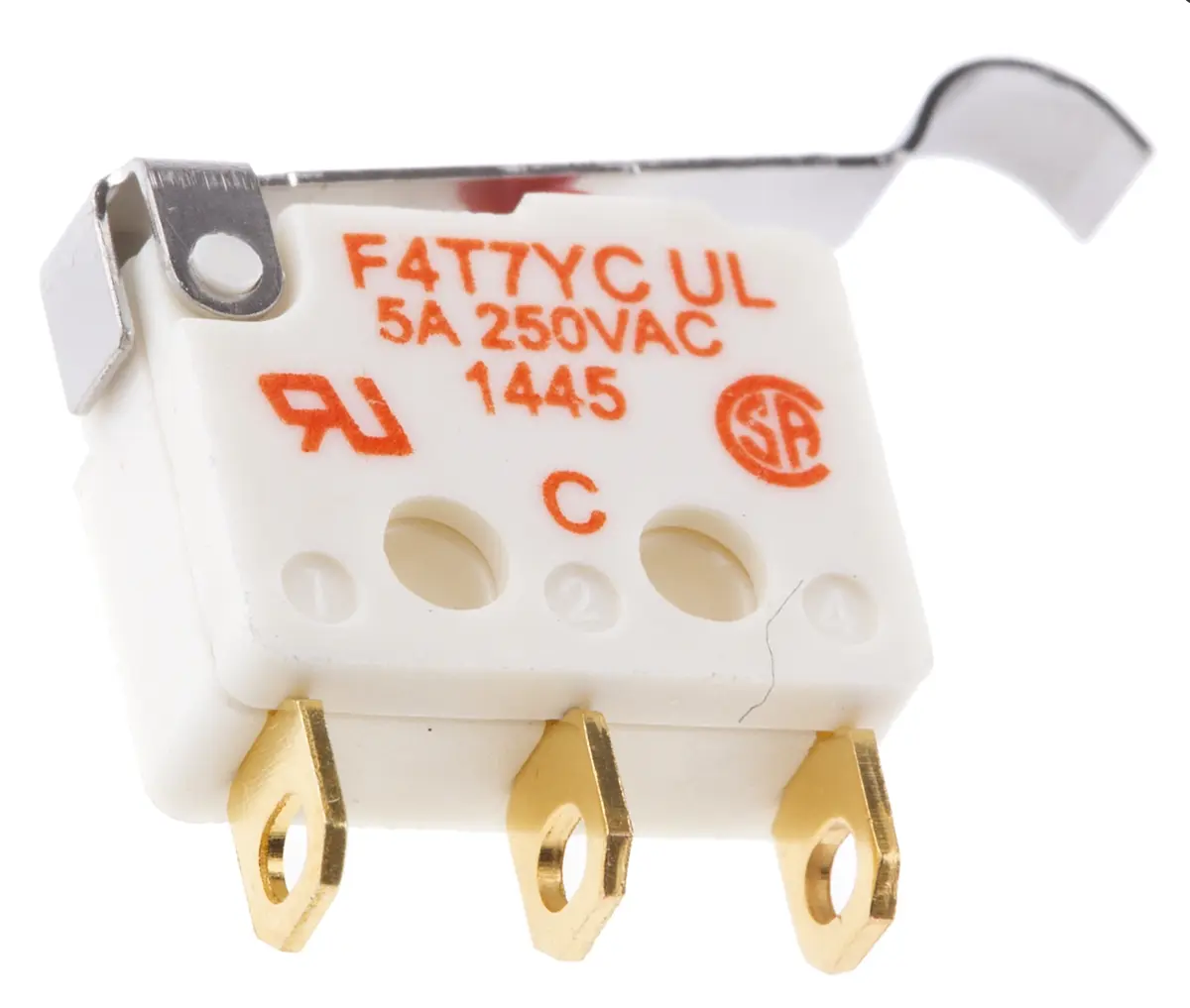 Produktfoto 1 von Saia-Burgess Mikroschalter Rollenhebel simuliert-Betätiger Lot, 1-poliger Umschalter, 250 V ac, 5A IP40 0.7N -40 °C - 85