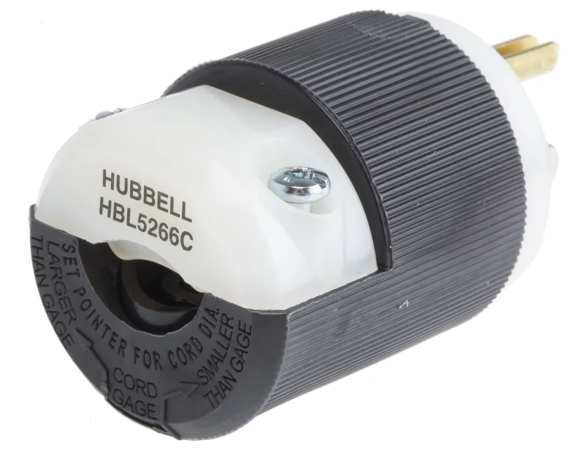 Produktfoto 1 von Hubbell Netzstecker Kabel 15A, 2+E, NEMA 6-20P Nylon, 125V Schwarz Schraubbefestigung, für USA