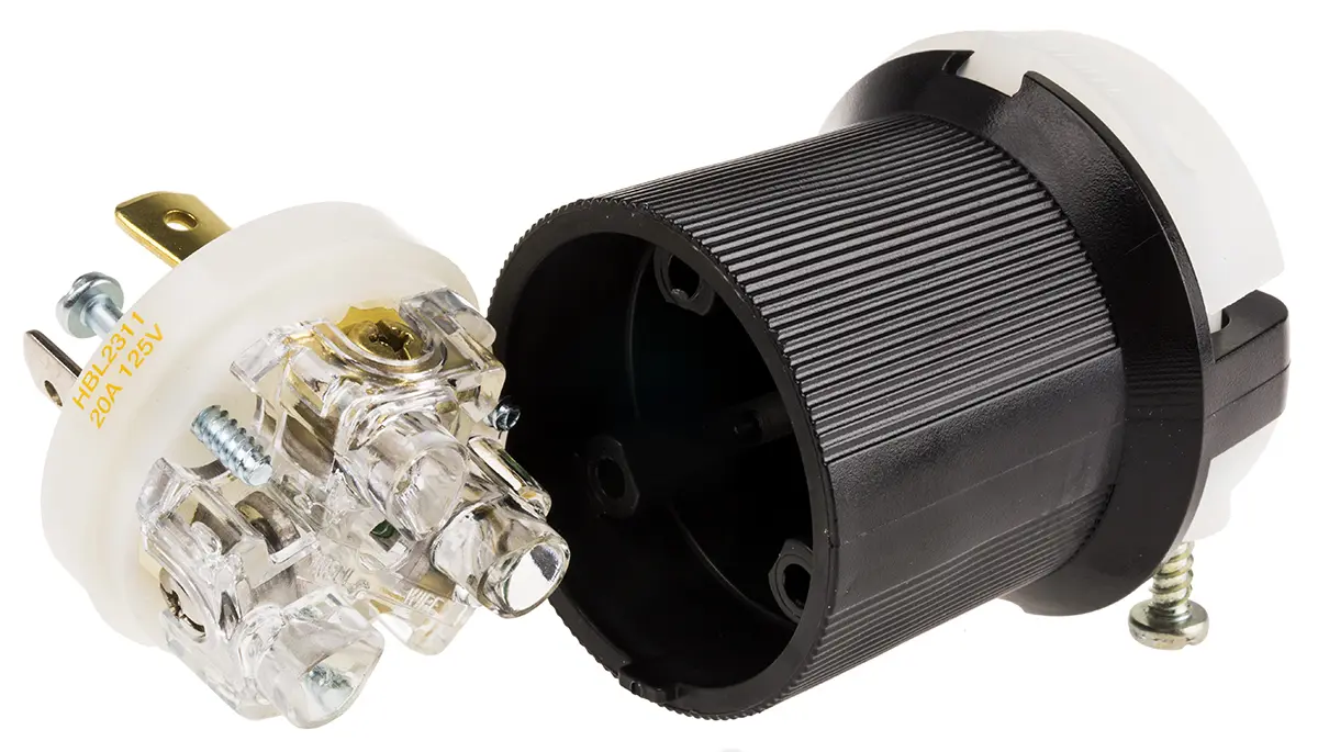 Produktfoto 1 von Hubbell Netzstecker Kabel 20A, 2+E, NEMA L5-20P Nylon, 125 V Schwarz Schraubbefestigung, für USA