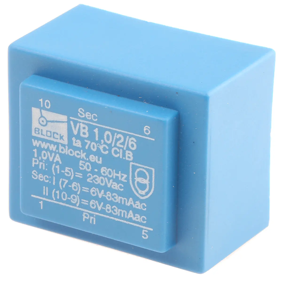 Produktfoto 1 von Block Printtrafo, Trafo 230 V ac / 6 V ac 2  Ausg. 32.3 mm x 21.8 mm x 27.3 mm 173 g Lot