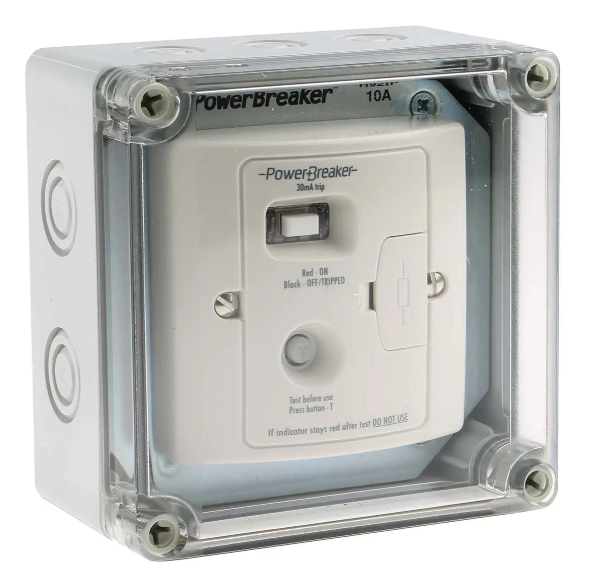Produktfoto 1 von RS PRO Gesicherte Abzweigdose 1 Ausbrüche Geschaltet IP40 20 ms 30 mA 76 mm min. Passiv 230 V ac 10 A