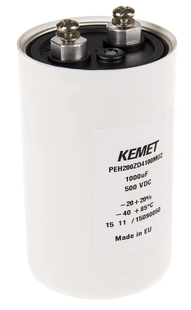 Produktfoto 1 von KEMET PEH200, Schraub Aluminium-Elektrolyt Kondensator 1000μF ±20% / 500V dc, Ø 65mm x 105mm x 105mm, +85°C