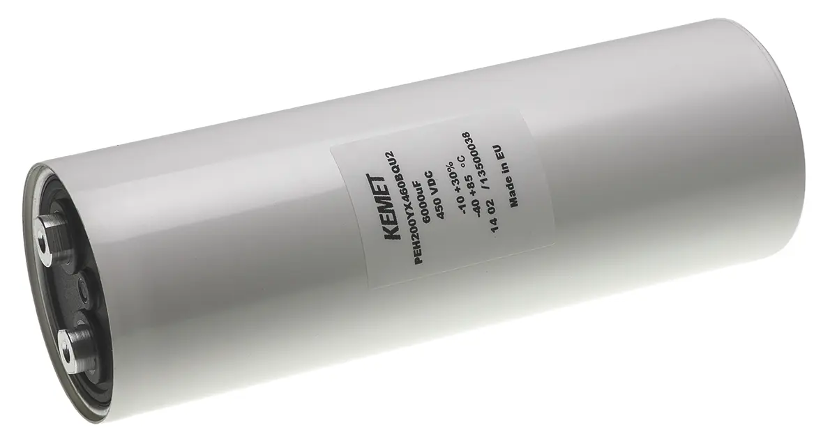 Produktfoto 1 von KEMET PEH200, Schraub Aluminium-Elektrolyt Kondensator 6000μF ±20% / 450V dc, Ø 76.6mm x 224.2mm x 224.2mm, +85°C