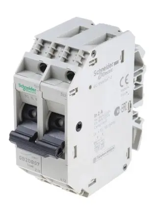 Produktfoto 1 von Schneider Electric TeSyS GB2 Thermischer Schutzschalter, 2-polig, TeSys DIN-Hutschiene, 2A, / 1.5 kA, Thermomagnetisch