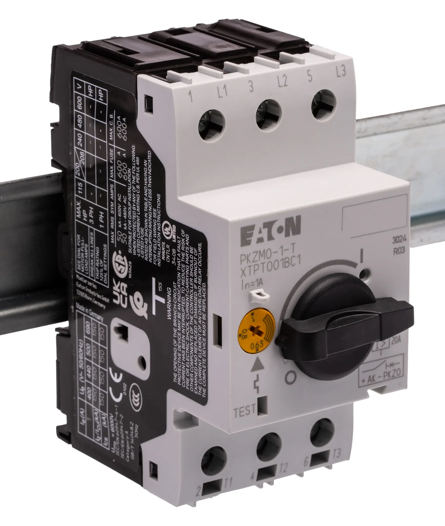 Produktfoto 1 von Eaton Moeller Motorschutzschalter, 0,63 → 1 A 690 V ac 93mm x 45mm