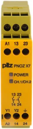 Produktfoto 1 von Pilz PNOZ X7 Sicherheitsrelais 230V ac, 2 Sicherheitskontakte, 1 Hilfsschalter EN 61000-6-2, EN 954-1, EN 60947-5-1, EN