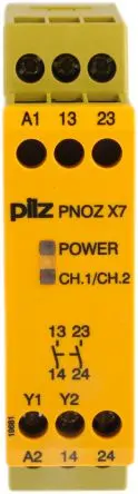 Produktfoto 1 von Pilz PNOZ X7 Sicherheitsrelais 24V ac/dc, 2 Sicherheitskontakte, 1 Hilfsschalter EN 61000-6-2, EN 60947-4-1, EN 954-1,