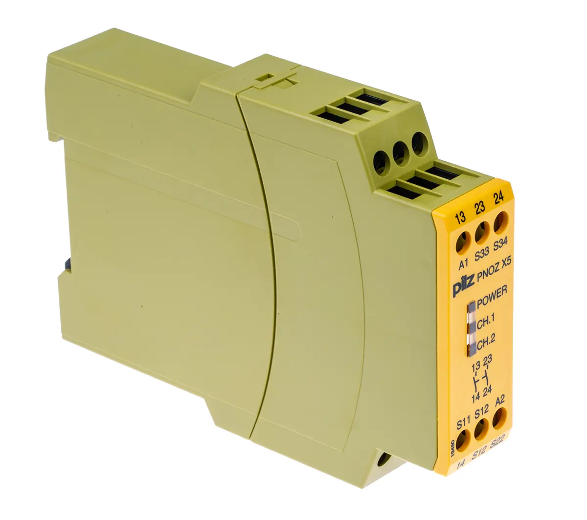 Produktfoto 1 von Pilz PNOZ X5 Sicherheitsrelais, 24V ac/dc, 1, 2-Kanal, 2 Sicherheitskontakte Not-Aus, 3 ISO 13849-1, Automatisch,