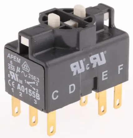 Produktfoto 1 von APEM A01 Drucktaster-Kontaktblock 3 CO 250V Lötöse/Schnellanschlussklemme