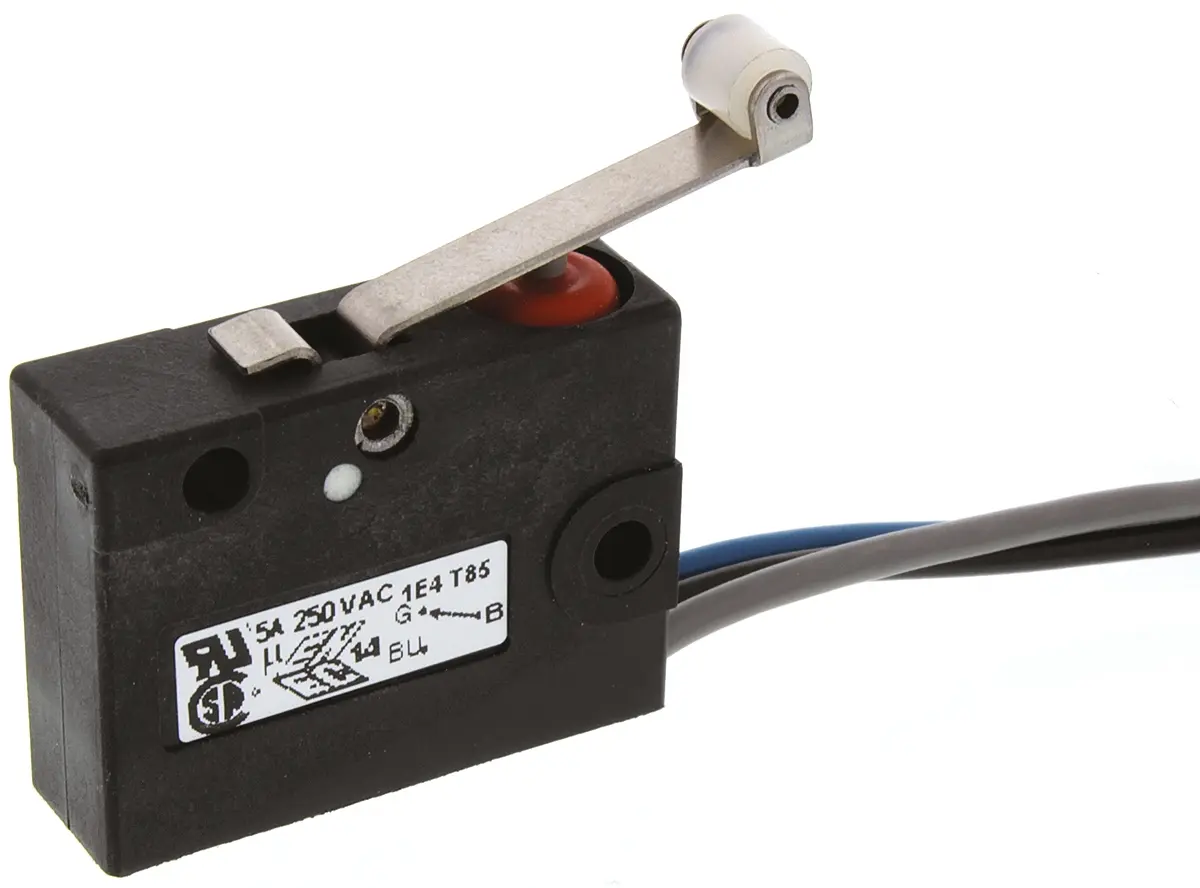 Produktfoto 1 von Saia-Burgess Mikroschalter Rollenhebel-Betätiger Vorverdrahtet, 1-poliger Umschalter, 250 V ac, 5A IP67 2.3N -40 °C - 85