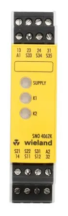 Produktfoto 1 von Wieland SNO 4062 Sicherheitsrelais 24V ac/dc, 2 Sicherheitskontakte, 1 Hilfsschalter, Automatisch und manuell EN ISO
