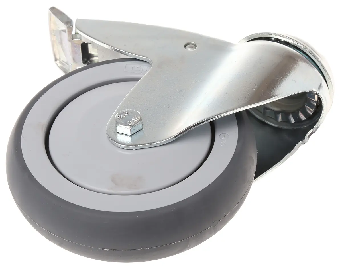 Produktfoto 1 von Tente Drehlager Lenkrolle, Rad ø 125mm, 100kg, Ges H. 162mm, Rad B. 32mm, Gewindebolzen, Gummi-Material inkl Bremse