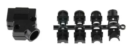 Produktfoto 1 von MH Connectors MHD45PPK D-Sub-Gehäuse Abgewinkelt, 9-polig, D: D-Sub-Gehäuse Zugentlastung, Schwarz, Größe E, aus ABS