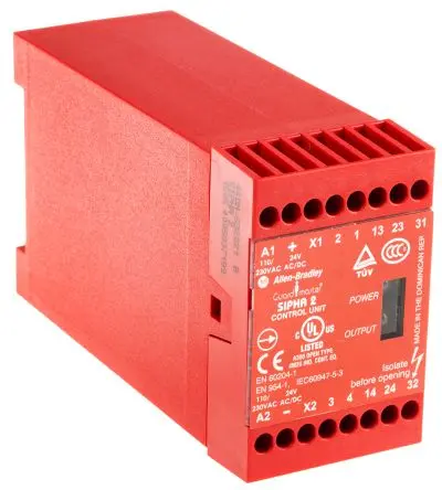 Produktfoto 1 von Allen Bradley Guardmaster 440N Sicherheitsrelais 230V ac, 2 Sicherheitskontakte, 1 Hilfsschalter CE, EN SIL IEC 61508