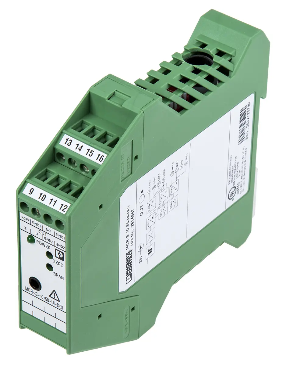 Produktfoto 1 von Phoenix Contact Serie MCR-S10 Strommesswandler 20/30 V dc, Strom / Strom 0 to 20 mA AUS Fahrgestell, Gruppen A, C, D, B,