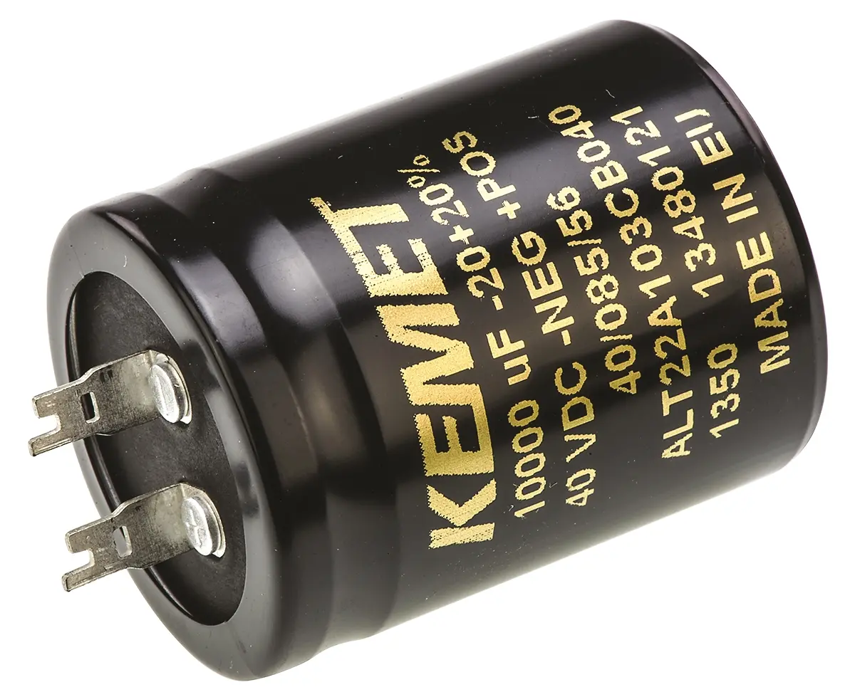 Produktfoto 1 von KEMET ALT22 Lötöse Aluminium-Elektrolyt Kondensator 10000μF ±20% / 40V dc, Ø 35mm x 45mm x 45mm, +85°C