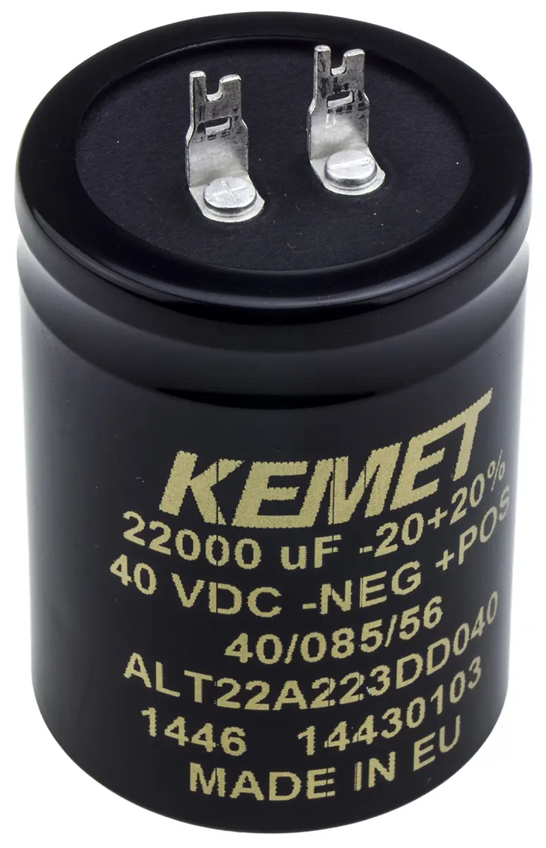 Produktfoto 1 von KEMET ALT22 Lötöse Aluminium-Elektrolyt Kondensator 22000μF ±20% / 40V dc, Ø 40mm x 55mm x 55mm, +85°C