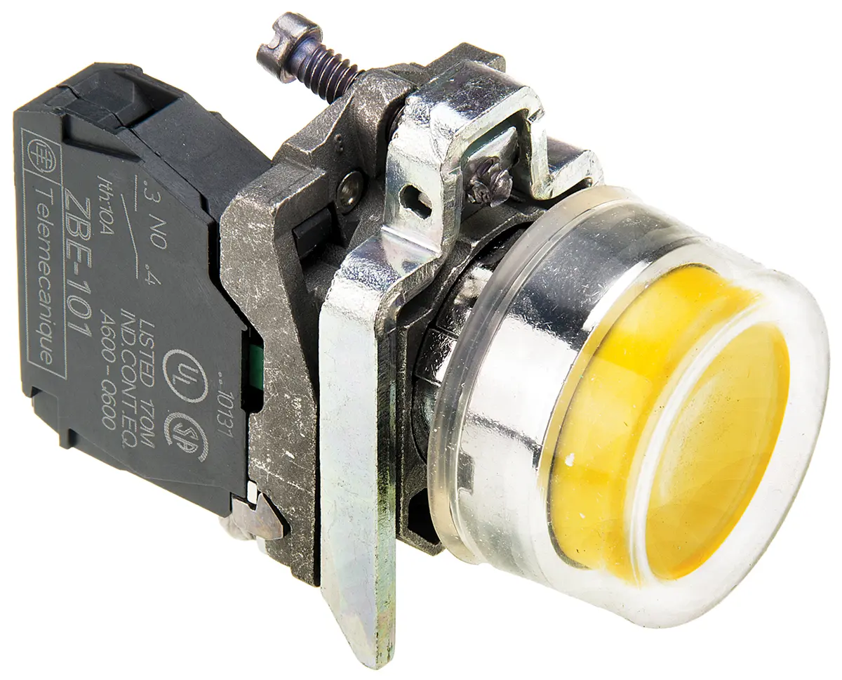 Produktfoto 1 von Schneider Electric Harmony XB4 Druckschalter Gelb Federrückstellung Panel Ø 22 mm, SPST, IP40, IP66