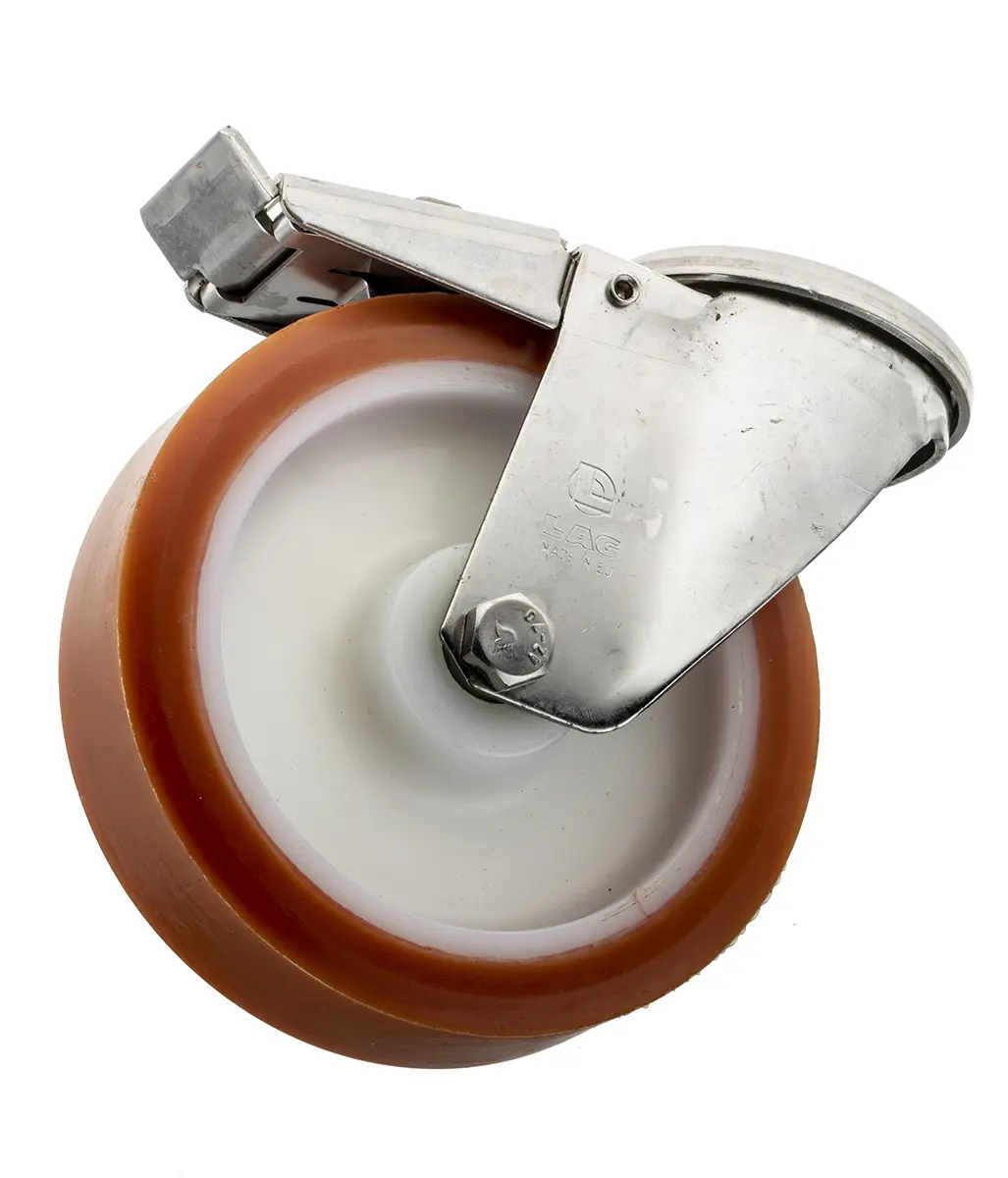 Produktfoto 1 von LAG Drehlager Lenkrolle, Rad ø 150mm, 250kg, Ges H. 181mm, Rad B. 40mm, Bolzenloch, Polyurethan-Material inkl Bremse