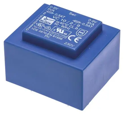 Produktfoto 1 von Block Printtrafo, Trafo 230 V ac / 2 x 9 V ac 2 Ausg. 10 VA 51 mm x 34.6mm x 43 mm 0.28 kg Stift