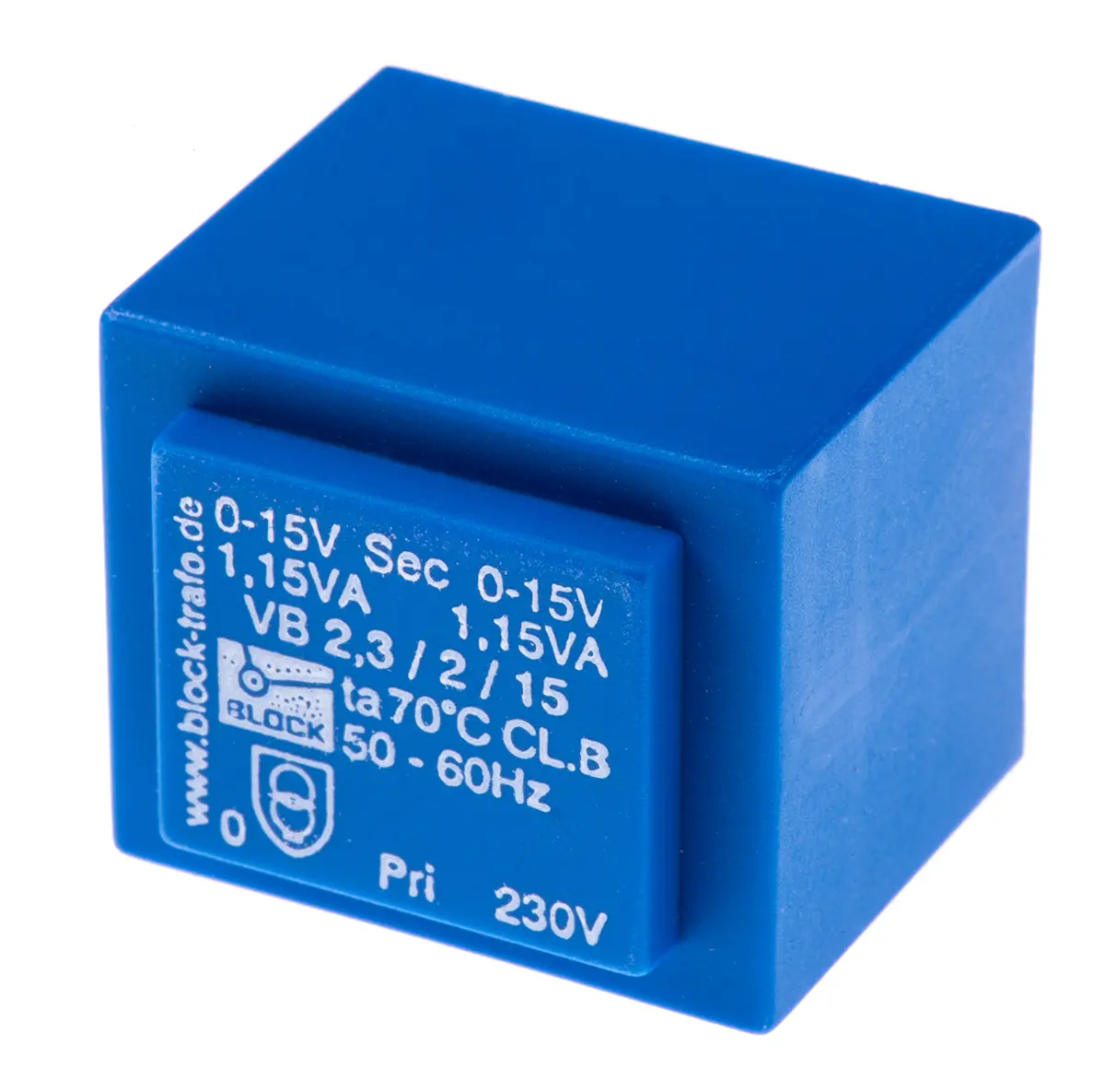 Produktfoto 1 von Block Printtrafo, Trafo 230 V ac / 6 to 2 x 24 V ac 2  Ausg. 3.2 VA 22.41 mm x 35 mm x 27.3 mm 0.17 kg Stift