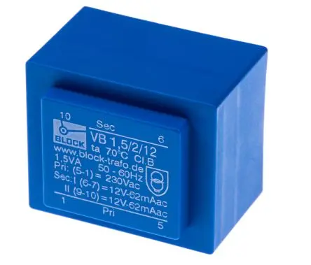 Produktfoto 1 von Block Printtrafo, Trafo 230 V ac / 6 to 2 x 24 V ac 12 Ausg. 3.2 VA 22 mm x 41mm x 27.3 mm 84 g Stift