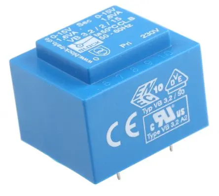 Produktfoto 1 von Block Printtrafo, Trafo 230 V ac / 6 to 2 x 24 V ac 2 Ausg. 3.2 VA 22.41 mm x 35mm x 35 mm 0.17 kg Stift