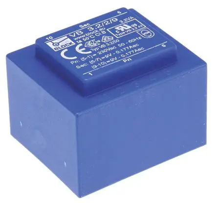 Produktfoto 1 von Block Printtrafo, Trafo 230 V ac / 2 x 9 V ac 2 Ausg. 3.2 VA 41 mm x 30.8mm x 35 mm 0.17 kg Stift