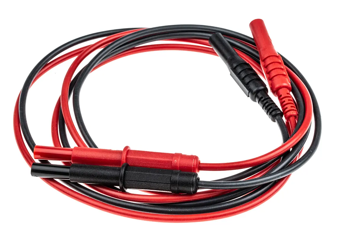Produktfoto 1 von RS PRO Multimeter-Messleitungen Abgesichert mit Krokodilklemme, Federhaken, Umhüllter Stecker, Versenkbarer Stecker,