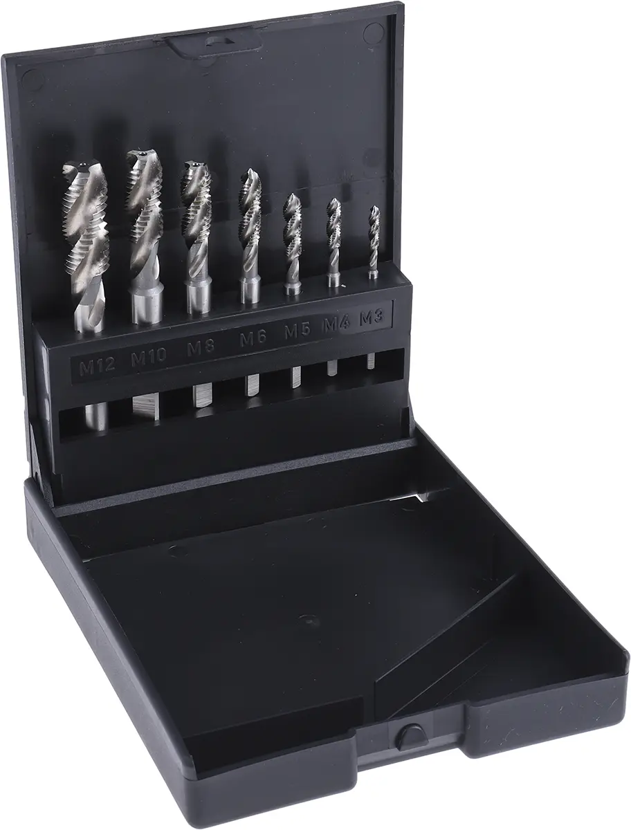 Produktfoto 1 von RS PRO Gewindebohrer Satz HSS, Metrisch Spiralnut, 7-teilig M12