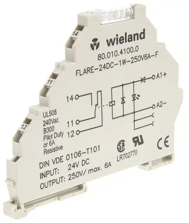 Produktfoto 1 von Wieland Flare Interface Relais 24V dc, 1-poliger Umschalter DIN-Hutschiene 14mA