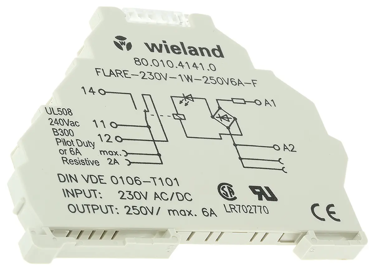 Produktfoto 1 von Wieland flare Interface Relais, 195.5V ac/dc / 253V ac/dc 230V ac, 1-poliger Wechsler DIN-Schienen 250V ac